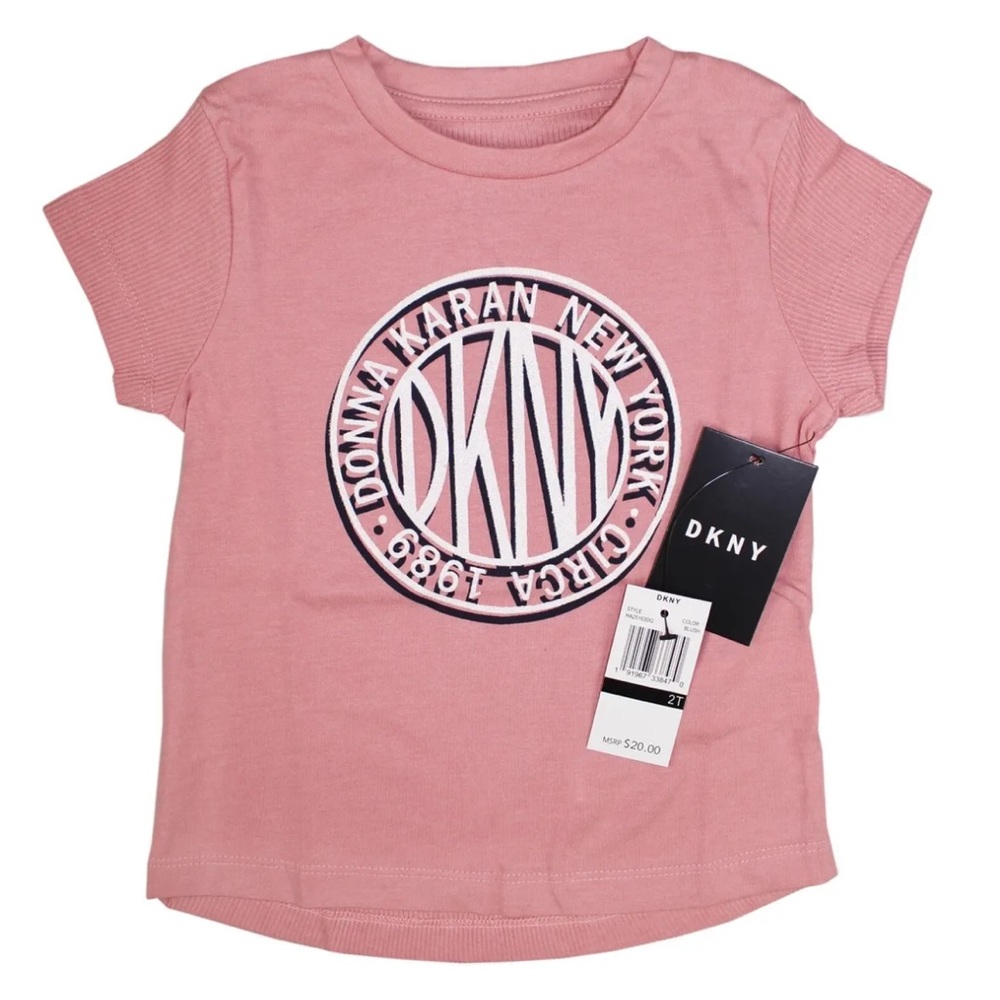 NWT Toddler Girl's DKNY Donna Karan Pink / Blush Logo T-Shirt w/ Glitter Size 2T